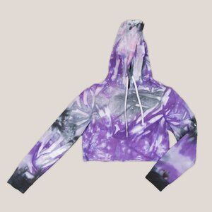 Liliana Tie Dye Cropped Hoodie Top | Purple Black Hippie Festival Shirt